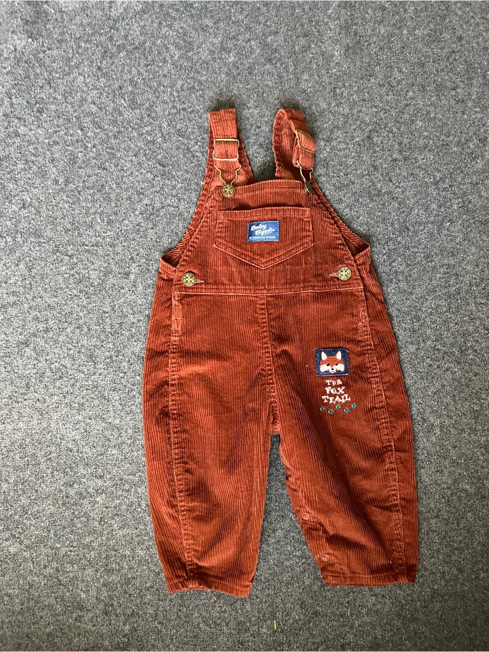 Vintage OshKosh Corduroy Fox Patch Overalls - Rust Orange size 12 months